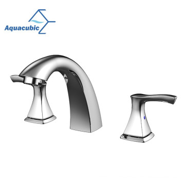 Aquacubic 3 holes 8 inch Lead Free Brass CUPC Widespread Bathroom Basin Water Faucet